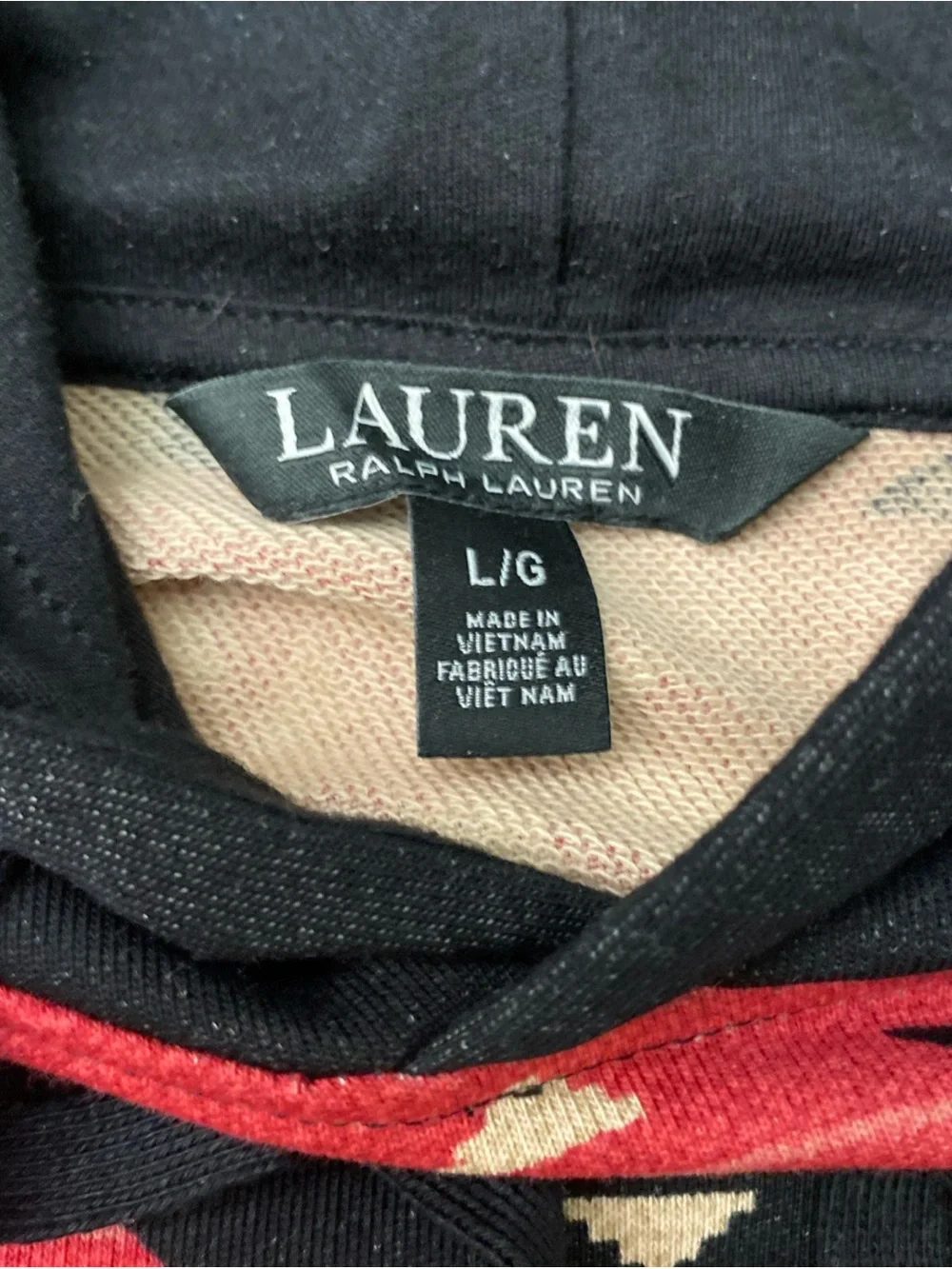 Ralph Lauren Black Hooded Pullover with Red Accent Large